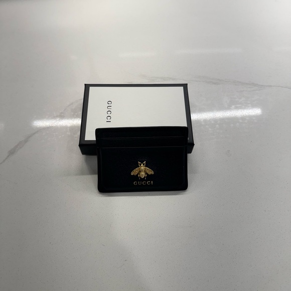 Gucci Black Card Holder with Gold Bee Accent - Picture 3 of 6